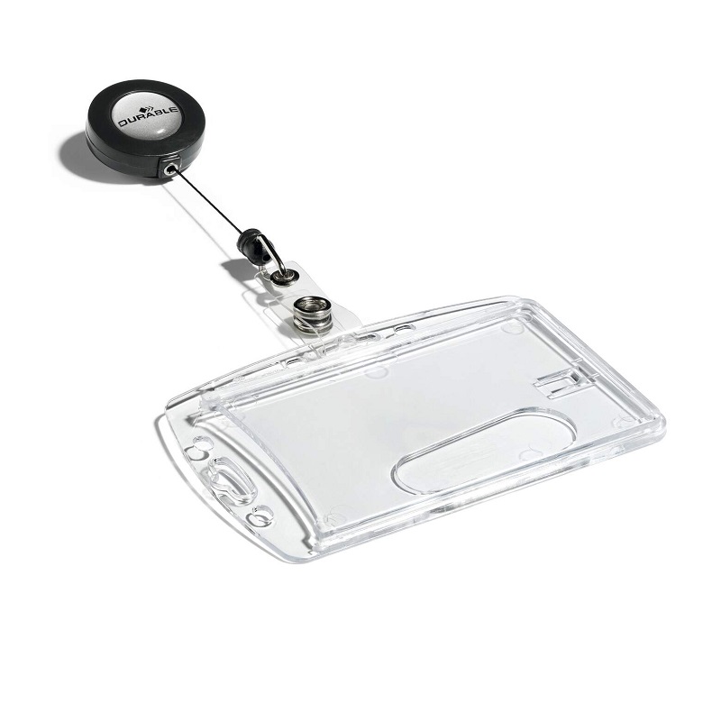 Bilde av Durable Identity ID Badge/Badge Holder with badge reel. Enclosed card holder / carrying case rigid plastic (horizontal/landscape or vertical/portrait) with badge reel. 60270296 (DE,SE,NO,FI,RO,PL)